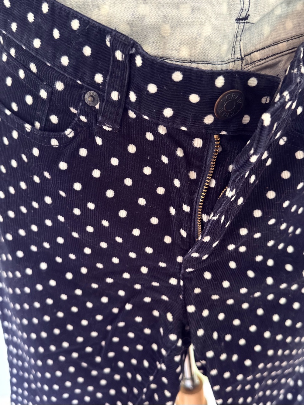 J. Crew Navy and White Polka Dot Corduroy Jeans sz 28